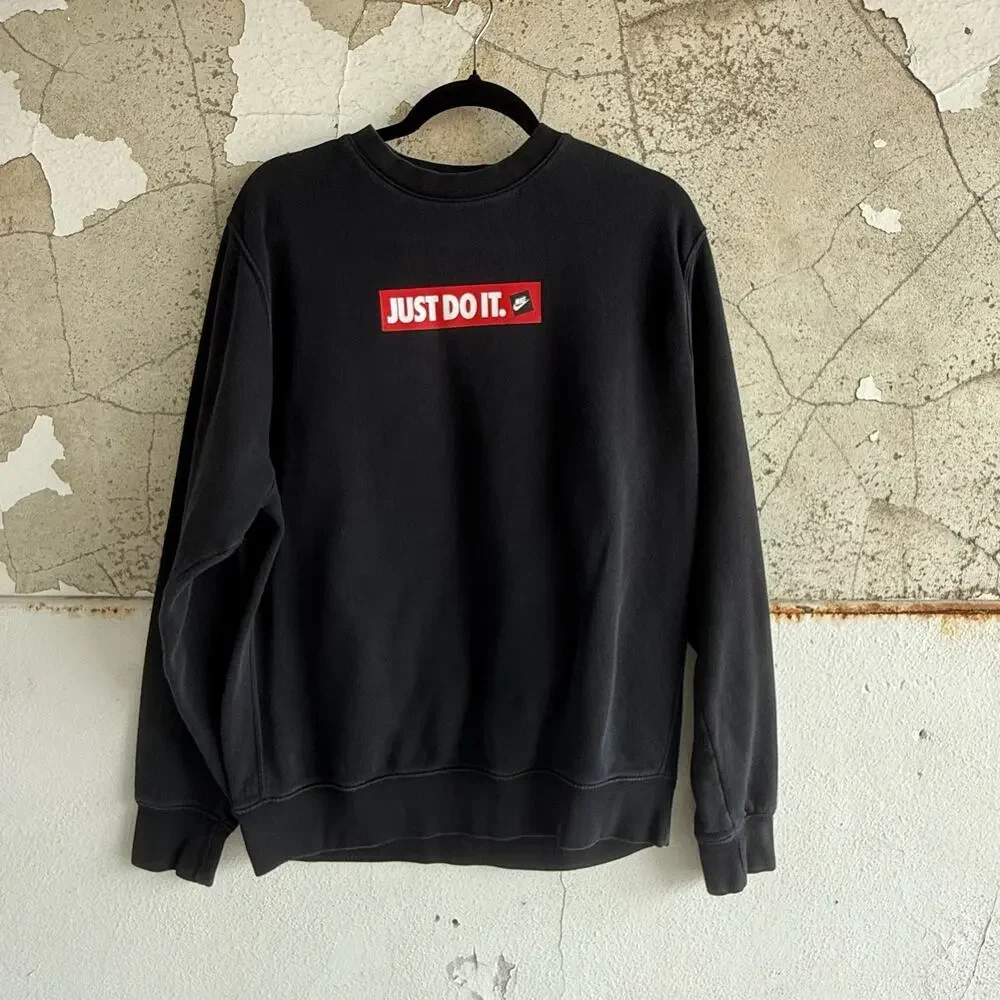 Vintage Nike Sweatshirt Just Do It Spellout Logo Crewneck Mens M‎ Black Pullover